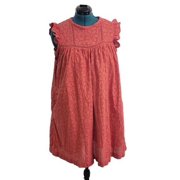 Madewell Eyelet Ruffle-Sleeve Pintuck Mini Dress Boho Fresh Chili Plus Size XXL - Picture 3 of 11